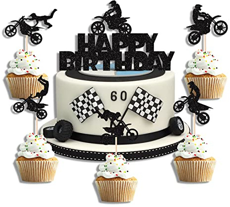 26 Piezas Decoraciones Topper Tartas Moto Cake Topper Moto Decoraciones para Tartas Deportivo Happy Birthday Torta de Cumpleaños para Hombre y Niño