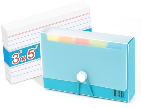 H4D 3x5 Index Card Case with 100 Heavyweight Ruled Index Cards and Dividers, Teal