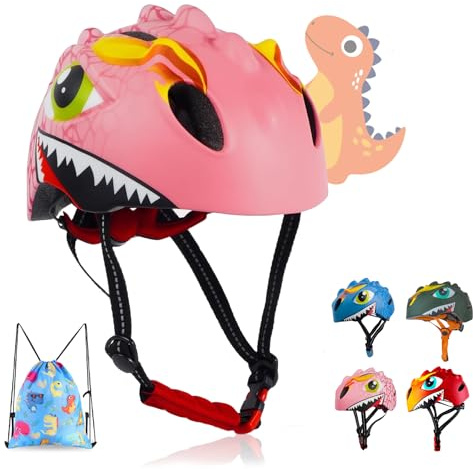 Toddler Bike Helmet for Kids 3 4 5 6 7 8 5 Years Old Boys Girls with 3D Dinasours Design and Safety Certified Kids Bike Helmet Cycling Skateing Skatebaord Scooter (Pink)