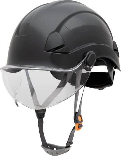 Honeywell Fibre Metal Safety Helmet with Visor, Hard Hat for Construction, Non-Vented, 4-point buckle chinstrap, 6-point ratchet suspension, Resistant to extreme temperatures, Black, FSH10011E