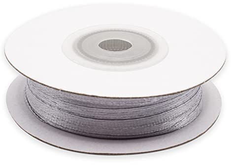Rotolo di nastro di raso argentato da 3 mm con lunghezza di 50 m, per idea regalo, matrimonio, battesimo, comunione, Natale, Capodanno, ospiti, bobina