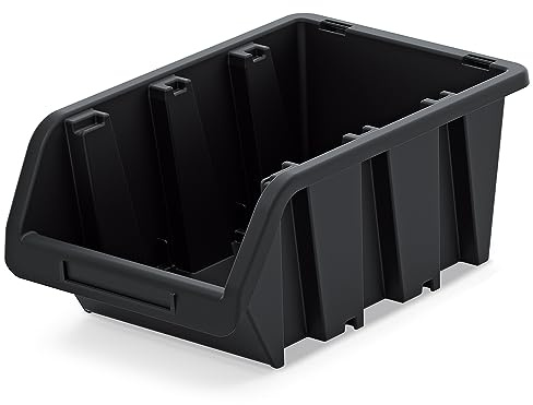 Set di 16 Contenitori a Bocca di Lupo | 23x16x12 cm | Impilabili | Sovrapponibili | Nero | in Plastica