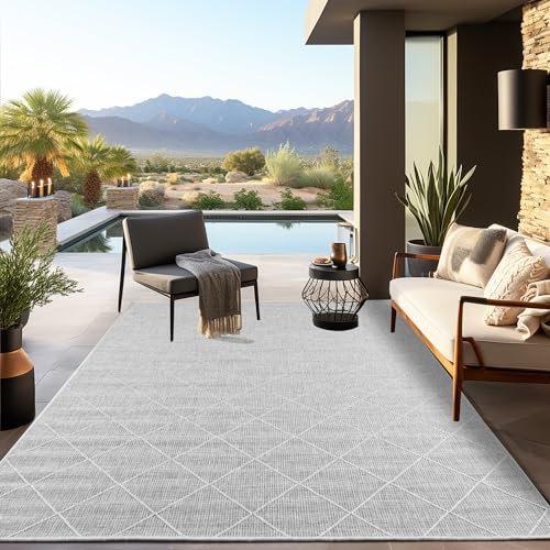 SIMPEX Einfarbiger Outdoor Teppich Läufer Flur Balkon Terrasse Teppich Küche Esszimmer Wetterfest Camping Carpet Soft und Weich Farbe: Grau, 80 x 250 cm
