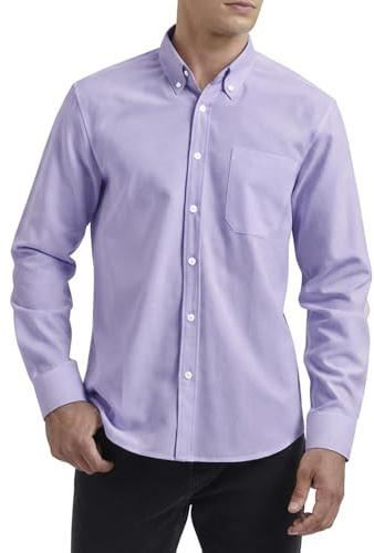 HISDERN Men's Long Sleeve Oxford Shirt Light Purple Casual Smart Button Down Shirt with Pocket 3XL