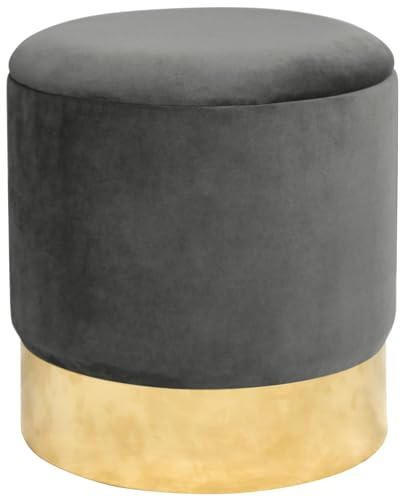 AKORD | Puf en Velutto Dorado | Reposapiés | Contenedor para Pequeños Objetos | Suelo de Metal | Acolchado | Puf Decorativo | para la Sala de Estar y el Dormitorio | Gris Grafito