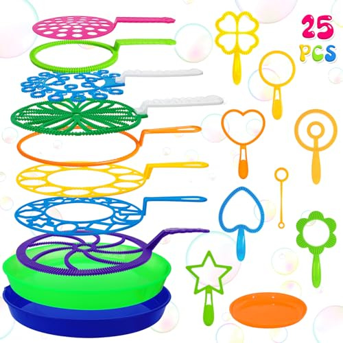 Roberly 19 PCS Big Bubble Wands Set with Tray, Giant Bubbles Wands Toys for Kids Adults Summer Outdoor Activities Birthday Gifts Party Favors