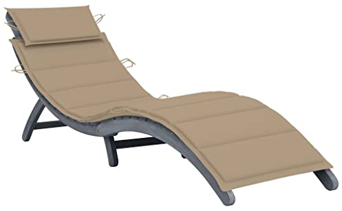Youuihom Campingliege Liegestühle für draußen Balkonliege Sonnenliege mit Auflage Grau Massivholz Akazie Geeignet für Strand, Camping, Pool, Terrasse, Rasen