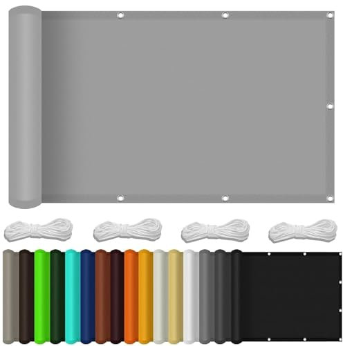 Pantalla para Balcón 135 x 240 cm Protección de Privacidad Opaca Revestimiento para Balcón con Cuerda Libre para Barandillas de Balcón, Terraza y Jardín, Gris Claro