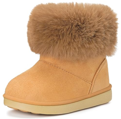 Gaatpot Stivaletti con Invernali Bambini Stivali da Neve per Ragazze Ragazzi Scarpe con Fodera Calda Morbide Antiscivolo Suola Cachi 25EU = 26CN
