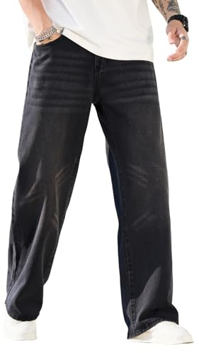 Zewool Mens Baggy Hip Hop Jeans Wide Leg Skater Jeans Casual Loose Fit Denim Pants Streetwear Straight Leg Relaxed Fit Y2k Classic Vintage Extreme Motion Skateboard Jogging Joggers,A10 Black,XL
