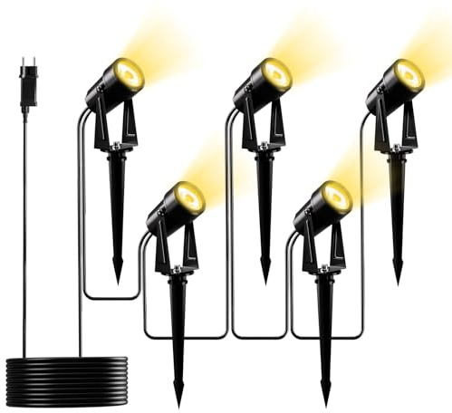 Yuusei Spot LED Extérieur 17M, 1 Lot de 5 Spot Exterieur, Blanc Chaud 3000K LED 27V, Étanche IP65 pour Eclairage, Chemins, Bassins, Jardin