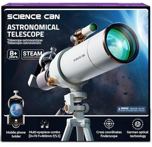 Science Can Télescope pour enfants 70 mm d'ouverture (16X-120X) Télescope astronomie pour débutants avec trépied et adaptateur pour téléphone portable Excellent cadeau pour garçons et filles âgés de 8