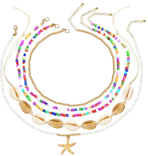 Set di Collana Conchiglie Donna, Regolabile Collana con Conchiglie, Spiaggia Collana Bohemien Donna, Collana Stelle Marine, Collane per Estate, Ciondolo Collane Multistrato, per Donne e Ragazze