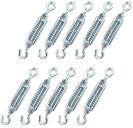 Kippen 1205BK - Confezione da 10 Pezzi di Tenditore con Gancio e Occhiello in Acciaio Zincato. Misura 6 mm.