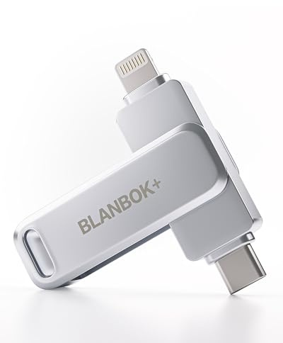 BLANBOK+ MFi Zertifizierter 128GB USB C Stick für iPhone 15, 3 in 1 Memory Stick, Externer Speicher für Lightning/iPhone/iPad/Android Handy/Laptop/PC