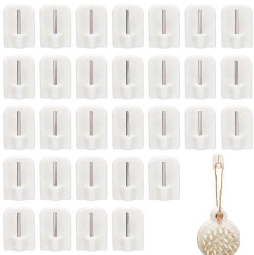 ZFRITP 30 Stück 24 X 17 mm Gardinenhaken Selbstklebend,Selbstklebende Gardinenhaken,Klebehaken Gardinenstange Haken Ohne Bohren,Weiß Gardinenhaken Selbstklebende für Gardinenhalter Vitragestangen.