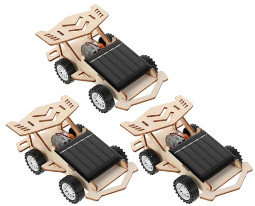 SOPOTUTU Kit de Coche Solar de Madera para Niños, Robot de Energía Solar DIY, Tamaño Mediano, Juguete Educativo Stem para Experimentos Científicos Escolares, Kit de 3 Modelos