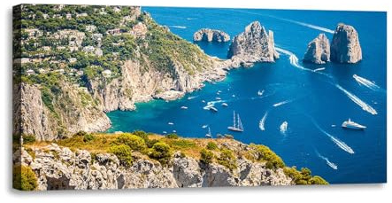 Quadro Panorama isola di Capri Faraglioni - Stampa su Tela con Telaio in Legno - 100x50 cm