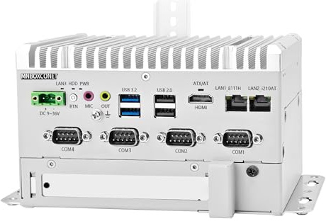 MNBOXCONET Mini PC industriale senza ventola J6412, Micro Embedded Computer Server DDR4 Barebone, 2Gigabit LAN, 4 x RS232/485 COM Rugged Fanless Design for Auto Power On, DC 9-36V Power Input, PCIEx1