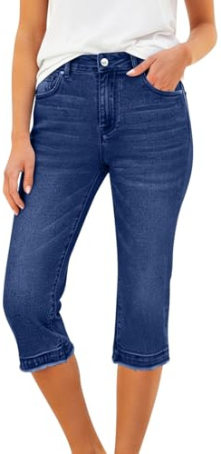 Pantalones Capri Mujer Vaqueros Elástico Pants Jeans Informales Verano Vintage Pantalones 3/4 Mujer Deportivos Pantalon Original Color Sólido Casual Pantalón con Bolsillo