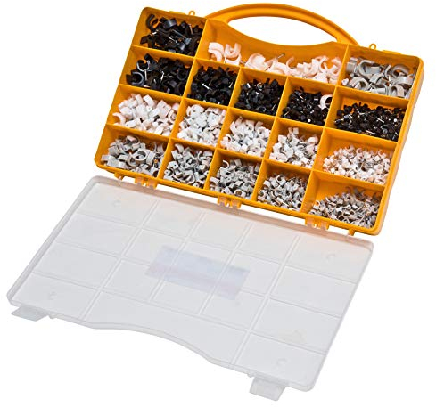 Bracket 1,020-piece Nail Cable Clip Assortment Set 6 Sizes 3 Colors Cable Clips Black, White & Grey for Indoor/Outdoor Use – Wire Clips for Cables, Cable Management Clips, Cable Nail Clips with Case