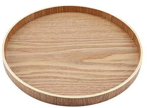 Bandeja de servir de madera redondo para té Set Frutas Caramelos Alimentos Decoración del hogar (27cm)