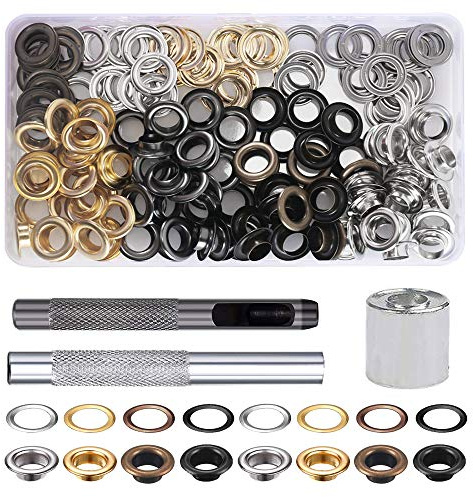 FOGAWA 100pcs Oeillets pour Baches Kit de Grommets Eyelets en Métal 4 Couleurs Trousse à Oeillets 10mm avec 3pcs Grommet Outils à Oeillet Couture pour Cuir Toile Tente Auvent Bâche 18x5mm