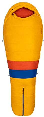 Marmot Never Summer, Saco de dormir tipo momia para adulto, relleno de pluma de 650, ligero y cálido, 183 cm, hasta -36°, Solar/Red Sun, 183 cm