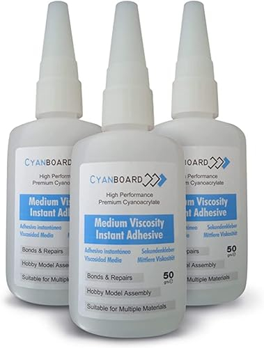 Cyanboard, 3 unidades de 50grs de adhesivo instantáneo de cianoacrilato viscosidad media. Pegamento múltiples materiales, modelismo y maquetas, reparaciones.