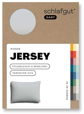schlafgut Easy Mako-Jersey Kissenbezug 60x80 cm Grey Light (Hellgrau) – 100% Baumwolle Kopfkissenbezug Bügelfrei mit Ton-in-Ton Reißverschluss – Made in Green by Oeko-TEX