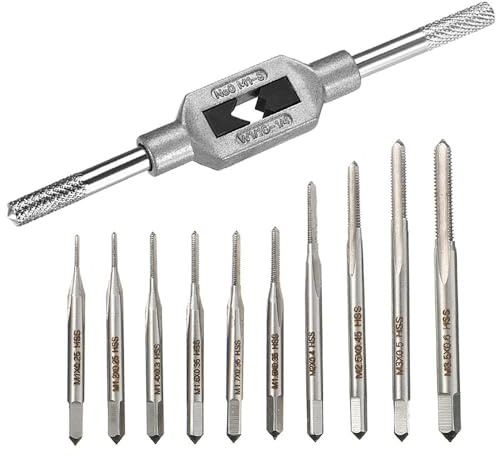Rankomu 11 Piezas Juego de Mini Llaves de Grifo, Grifo Métrico Hss Macho de Roscar de Rosca de Mano M1 M1.2 M1.4 M1.6 M1.7 M1.8 M2 M2.5 M3 M3.5 Macho de Roscar Ajustable, para Reparación de Roscas