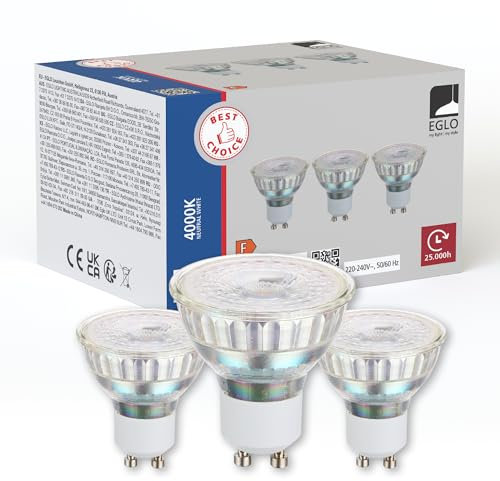 Eglo GU10 Set of 3 Light Bulb, Reflector Spots, Lightbulbs 4.5 watts Each (Equivalent to 30 watts), Neutral White Light Source, 4000 K, Bulb Ø 5 cm