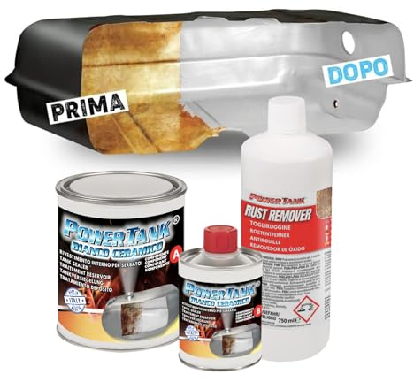 POWER TANK Bianco CERAMICO Trattamento Serbatoio Auto (50/55 Litri) Kit Grande Big 1,3 kg per Interno Serbatoi Benzina Diesel Elimina la Ruggine Ripara Protegge Arrugginito da di Moto con Antiruggine