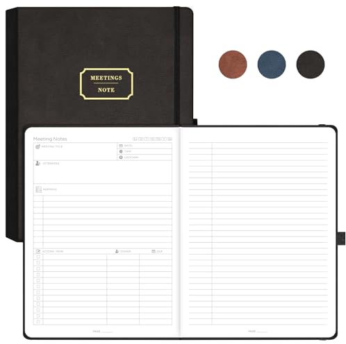 EMSHOI B5 Meeting-Notizbuch – Hardcover-Notizblock, Tagebuch mit 320 Seiten, 100 g/m² dickes Papier, Haftnotizen, Stifthalter, Innentasche, Leder-Tagebuch für Damen und Herren, Geschäftsarbeit, 19 x