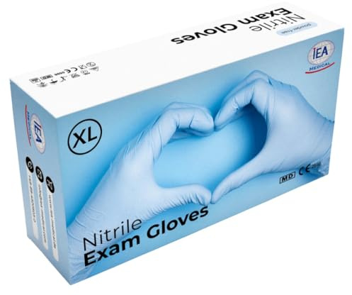 IEA Medical Nitrilhandschuhe XL Blau 100 Stück, Einweghandschuhe, Reißfest, Untersuchungshandschuhe, Latexfreie Handschuhe, Einmalhandschuhe