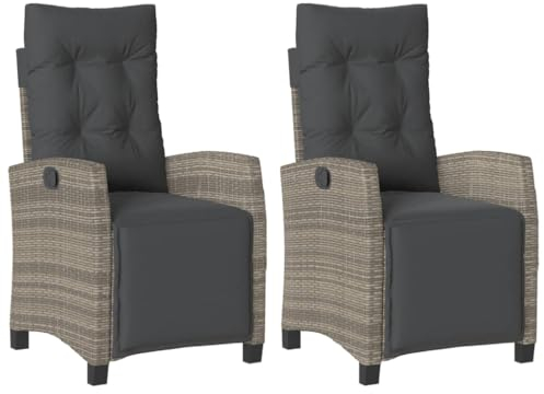 vidaXL Gartensessel 2 STK., Gartenstuhl mit Fußteil, Garten Liegestuhl mit Verstellbarer Rückenlehne Fußstütze, Sessel Relaxsessel Gartenmöbel, Grau Poly Rattan