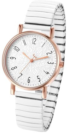 JewelryWe Montre Femme Bracelet Extensible: Montre Elastique Fantaisie Simple en Acier Inoxydable Analogique Quartz 1Atm Etanche Grands Chiffres Arabes Facile à Lire - Cadeau Femme Anniversaire