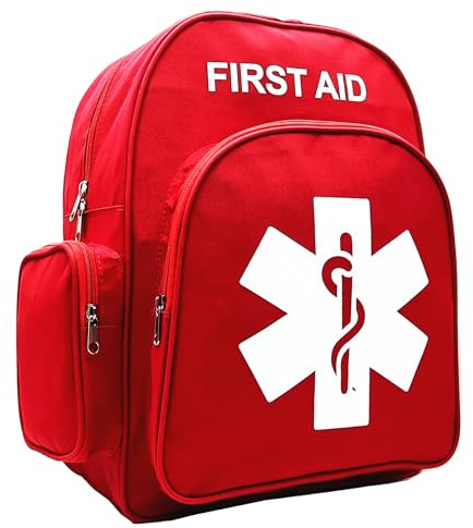 Red Emergency Backpack First Aid Bag Empty Medical First Aid Back Pack Treatment First Responder Trauma Bag for Camping Daycare Vacation Outdoors Pet Dog Cat Road Trip Cycling Riding (Red White)