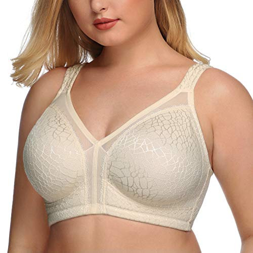 DotVol Women's Full Coverage Minimizer Bra Comfort Wirefree Non Padded Plus Size Everyday Bra(42E, Beige)