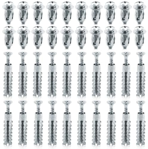 20 Piezas para Pétalos,Tacos de Metal, Anclaje Metal para Cavidades, Clavijas de fijación con tornillos pared hueca, hierro, línea piel Uso en pared fina y suave (M6 × 25)