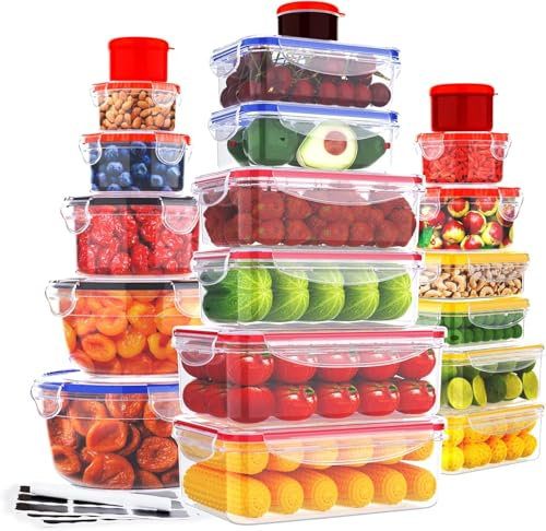 40 Pcs Food Storage Containers with Lids Airtight-(20 Stackable Boxes-20 Lids) Plastic Meal Prep Container for Pantry Kitchen Organization, Microwave, Dishwasher, Freezer Safe -100% Leak Proof