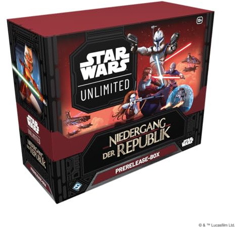 Fantasy Flight Games - Star Wars: Unlimited TCG Niedergang der Republik PRERELEASE-BOX – Starte dein Abenteuer in die Klonkriege! Enthält 6 Booster-Packs, Alter 12+, 2+ Spieler, 20 Minuten, Deutsch