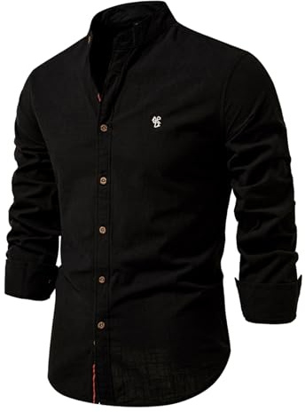 Btmpmcs Camisas Lino Hombre Manga Larga Camisa de Vestir de Negocios Informal Camisas de algodón y Lino Clásica Elegante Camisa con Botones Verano Color Sólido básica Shirts fácil de Hierro Fit