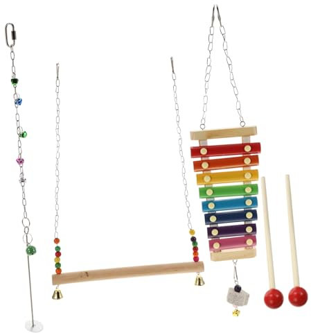 GRIRIW 3pièces Jouets pour Perroquets avec Xylophone Balancoire Et Fourchette à Fruits Accessoires Amusants pour Oiseaux Et Petits Animaux