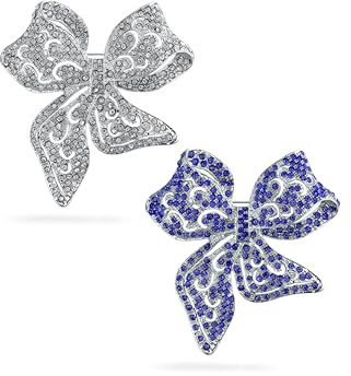 Conjunto de Dos Broches de Bufanda de Boda de Invierno Festiva de Cristal Azul Aqua Brillante de Moda Nupcial Grande con Lazo de Filigrana para Mujer Plateado