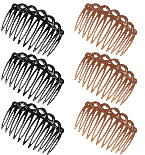 COMNICO Lot de 6 peignes latéraux français pour femmes - Accessoires de coiffure en plastique - Peignes à torsion décoratifs - Pinces à cheveux pour mariage et voile de mariée - Peignes pour