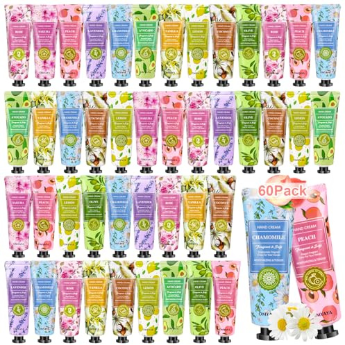 Creme Main, 60 Lot Creme pour Les Mains Coffret Cadeau de Crème Mains, Mini Lotion Mains pour Femme Crème Hydratante Parfumée pour Les Mains et Les Pieds, Petit Cadeau pour Femmes Maman Fête des Mères