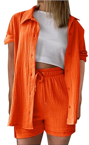 Dam 2-delad outfit sommar damer Co Ord set bomull linne hög låg skjorta och dragsko vardagliga shorts set myskläder set träningsoverall Y2k estetiska kläder för semester strand