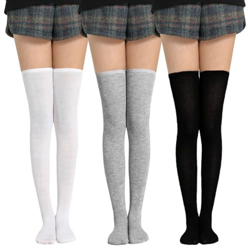 SAIIURV 3 Paia Calze Sopra il Ginocchio per Ragazze e Donna (IT, Testo, Taglia unica, Regular, Regular, 3 Colori)