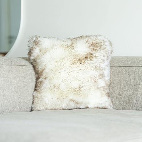 Nordic Sheep Funda de cojín de pelo largo de piel de cordero, 40 x 40 cm, pelo suave para sillas, sofá y cama, acogedor cojín de asiento y piel de cordero en colores naturales y de moda, color: encaje